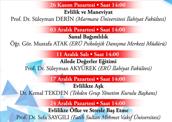 ERÜ´de ?Evlilik Okulu? Seminerleri 26 Kasım´da Başlıyor 