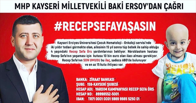 Milletvekili Ersoy, bir maaşını Minik Recep´e bağışladı 