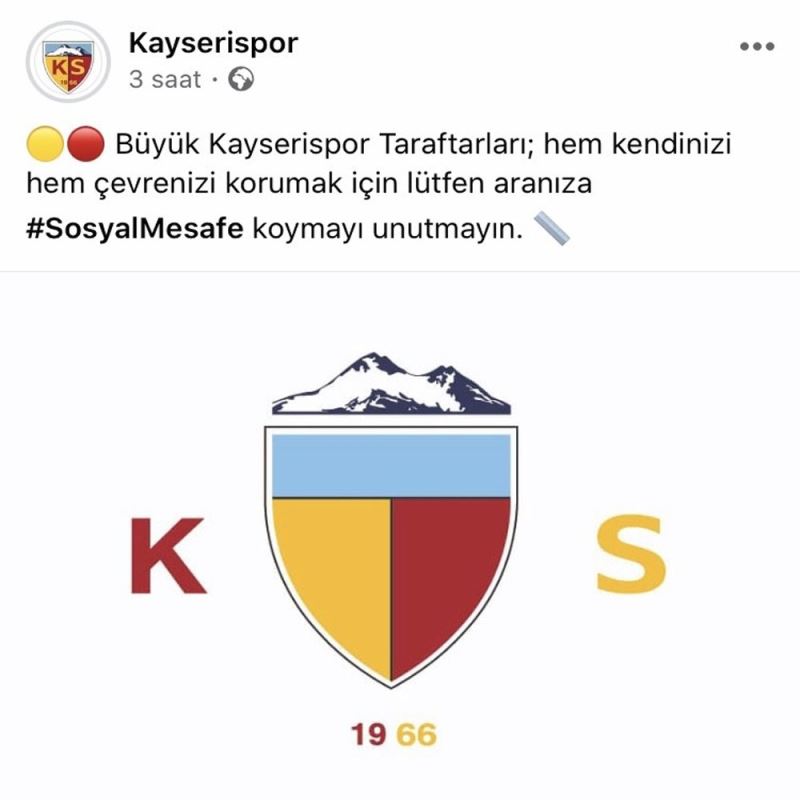 Kayserispor’dan sosyal mesafe paylaşımı