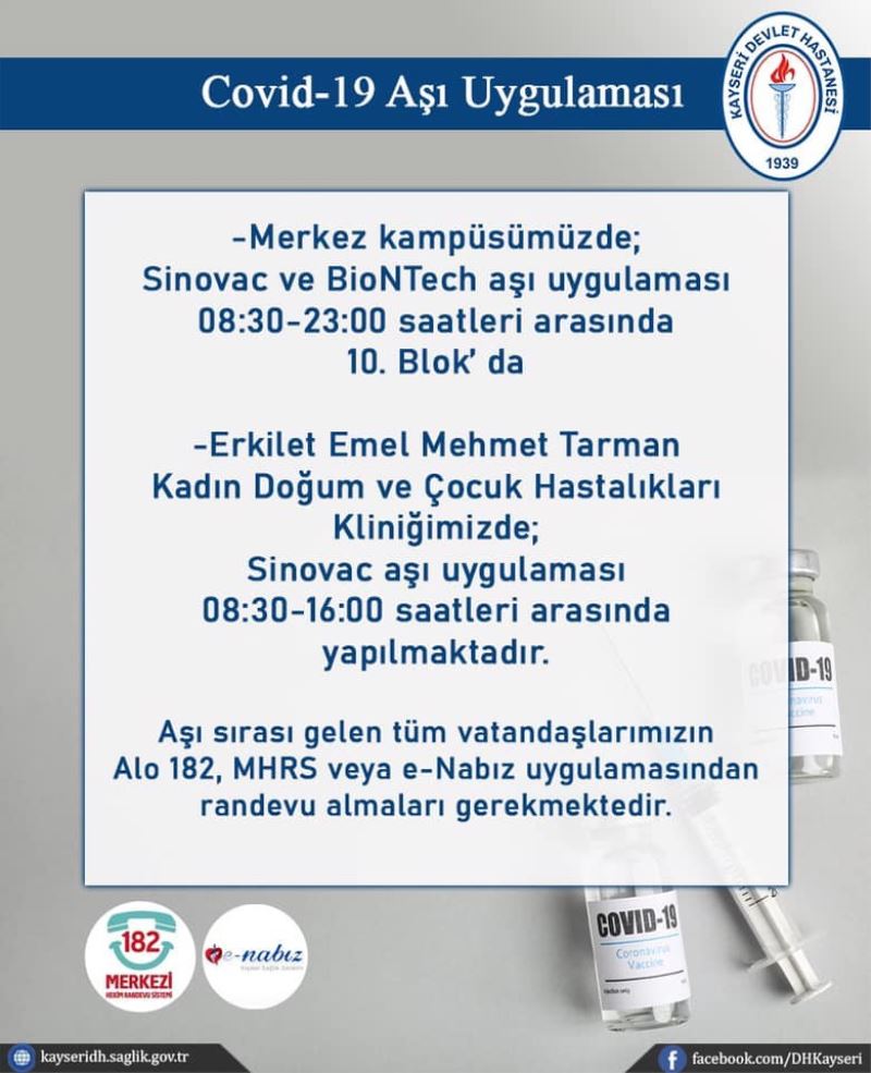Devlet Hastanesi’nde de Sinovac ve BioNTech aşıları yapılmaya başlandı
