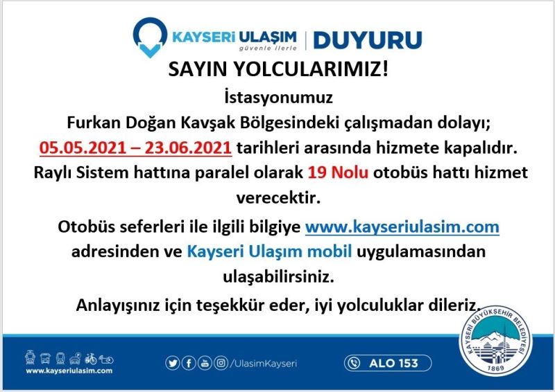 Ulaşım A.Ş.’den önemli duyuru
