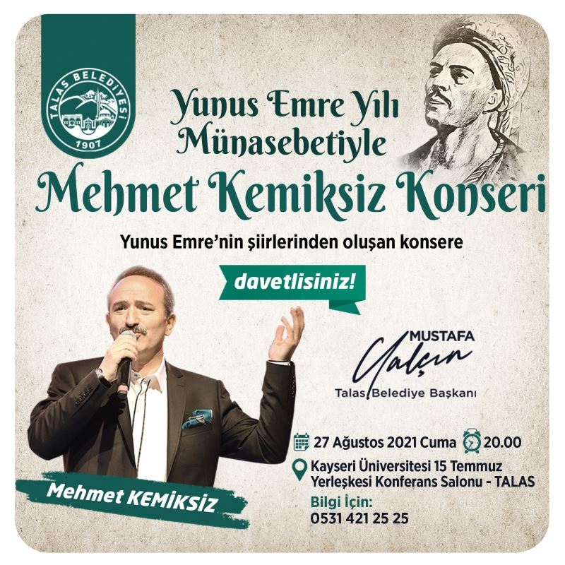 Talas’ta Mehmet Kemiksiz konseri

