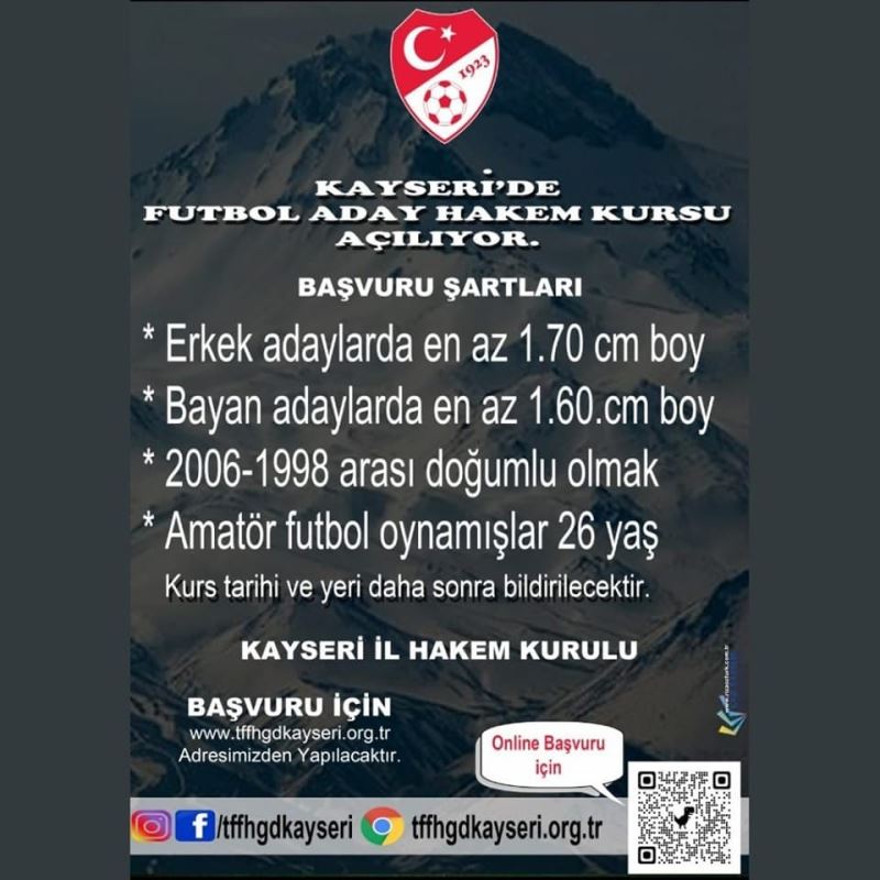 Kayseri’de Futbol Aday Hakem Kursu açılıyor
