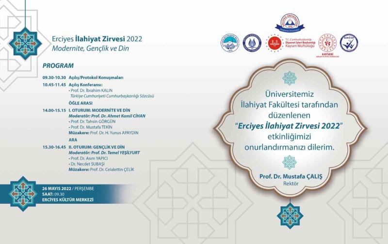 Cumhurbaşkanlığı Sözcüsü Prof. Dr. İbrahim Kalın, ERÜ’de konferans verecek
