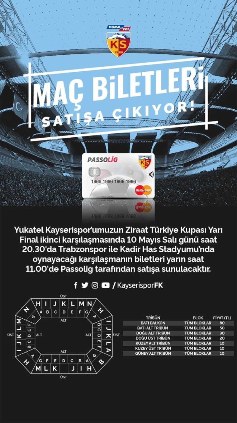 Kayserispor-Trabzonspor maçının bilet fiyatları belli oldu
