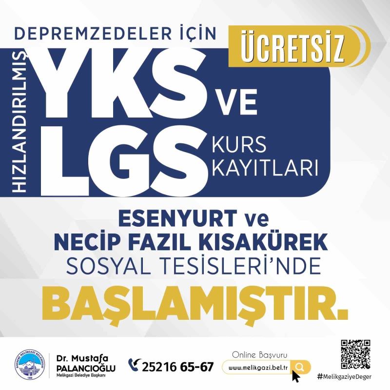 Melikgazi Belediyesi’nden depremzede öğrencilere ücretsiz LGS ve YKS kursu
