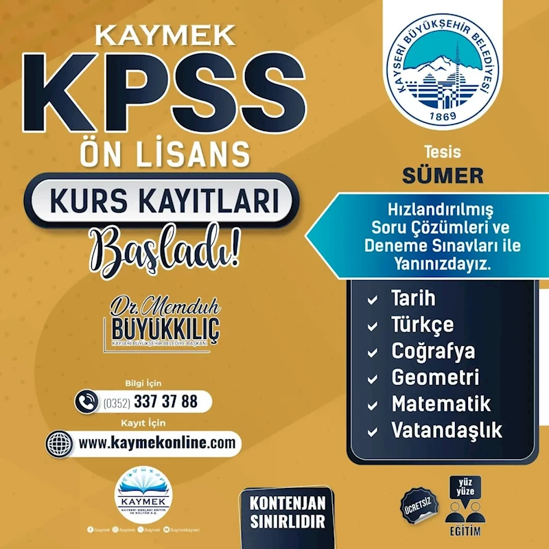 KAYMEK’te KPSS için kurs kayıtları sürüyor
