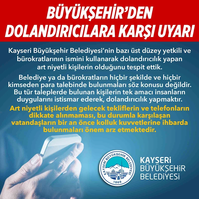 Büyükşehir’den ‘dolandırıcılık’ uyarısı
