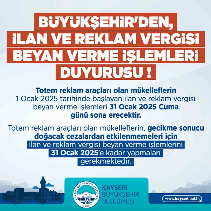 Büyükşehirden ilan ve reklam vergisi beyan verme işlemleri duyurusu
