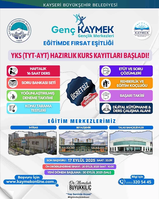 Ücretsiz YKS kurs kayıtları başladı
