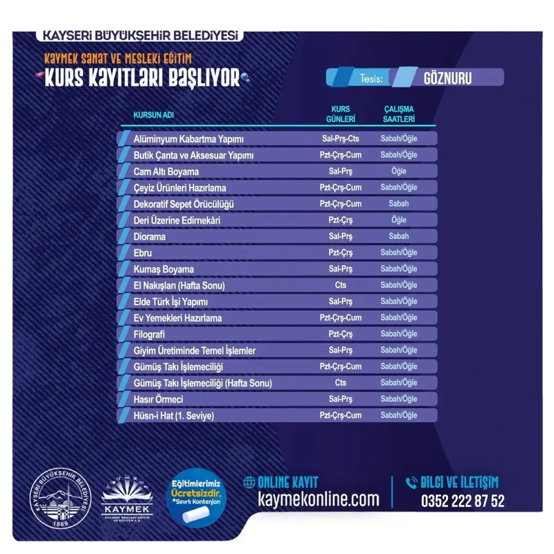 KAYMEK sanat ve mesleki eğitim kurslarına kayıtlar başladı
